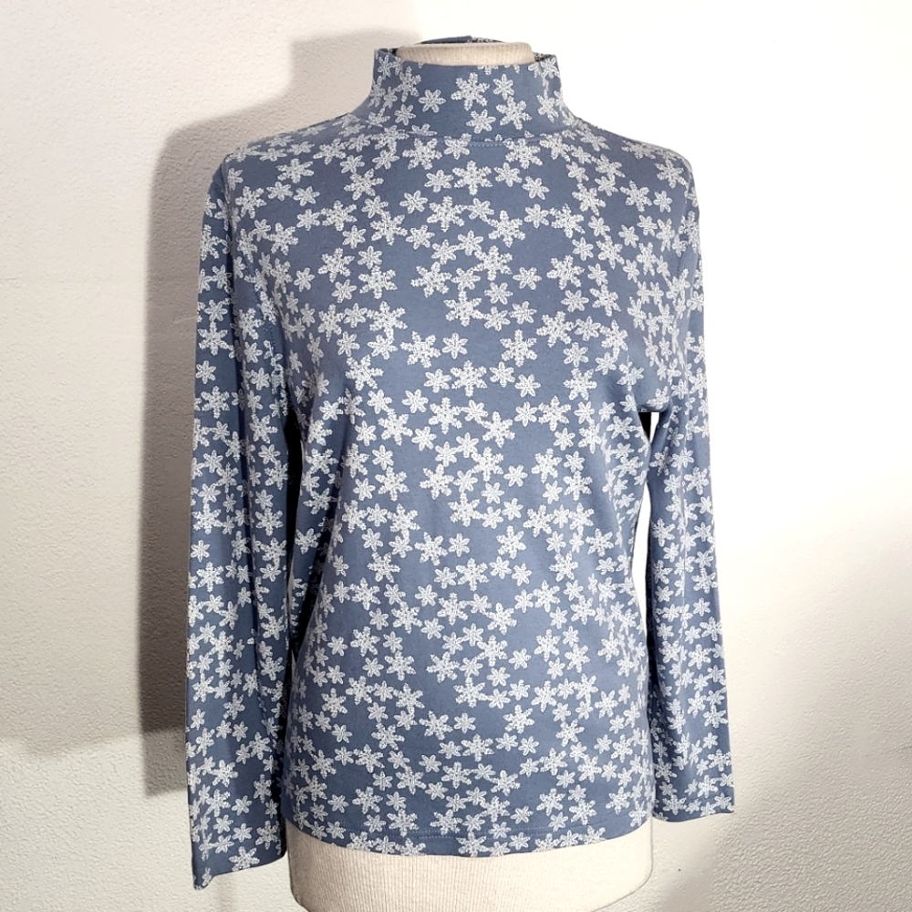 Snowflake Theme Croft & Barrow Mock Neck Turtleneck Pullover Blue Size Petite PL - Picture 7 of 9